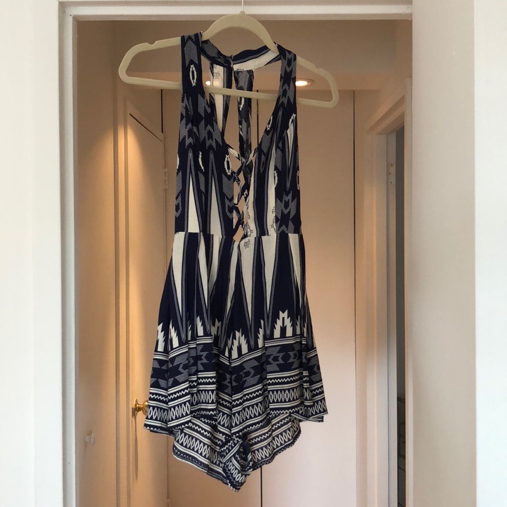 Blue and white romper